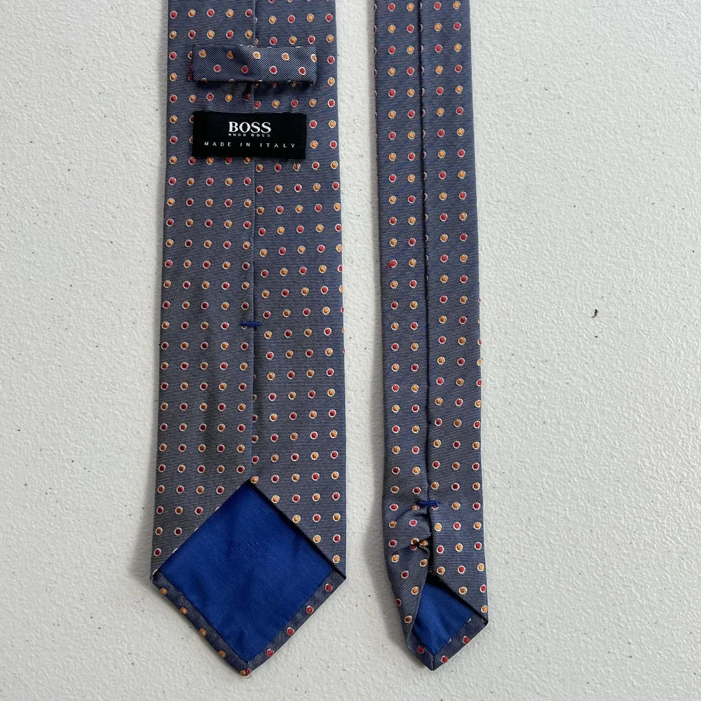 Boss Hugo Boss Necktie Mens Silk Italy Geometric Pattern Dotted Gray Multicolor